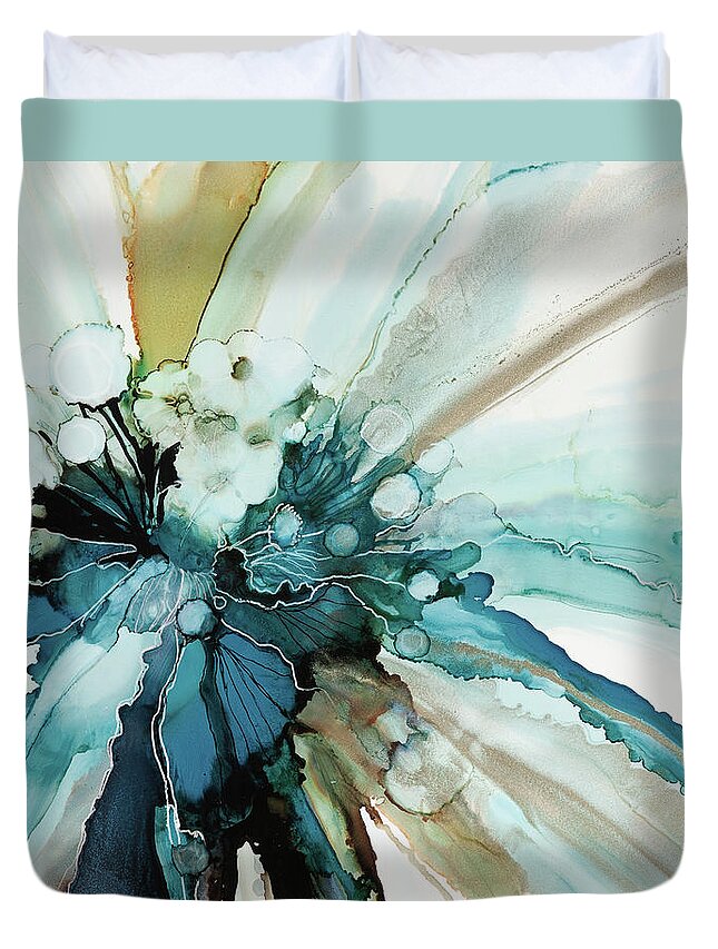 Navy Duvet Cover featuring the painting Navy Bloom by Julie Tibus