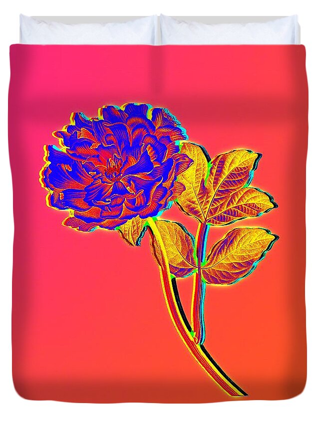 Neon Duvet Cover featuring the painting Neon Pink Tree Peony Botanical Art n.0352 by Holy Rock Design