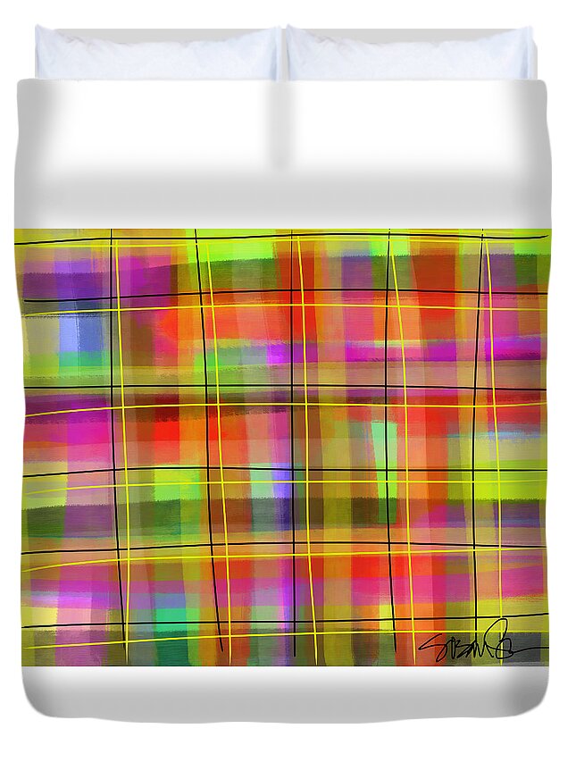 Plaid Duvet Cover featuring the digital art Neon Plaid by Susan Fielder