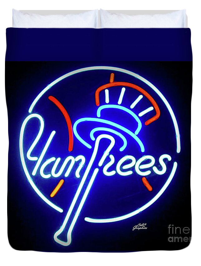 Yankees Duvet Cover featuring the digital art Neon Yankees by CAC Graphics