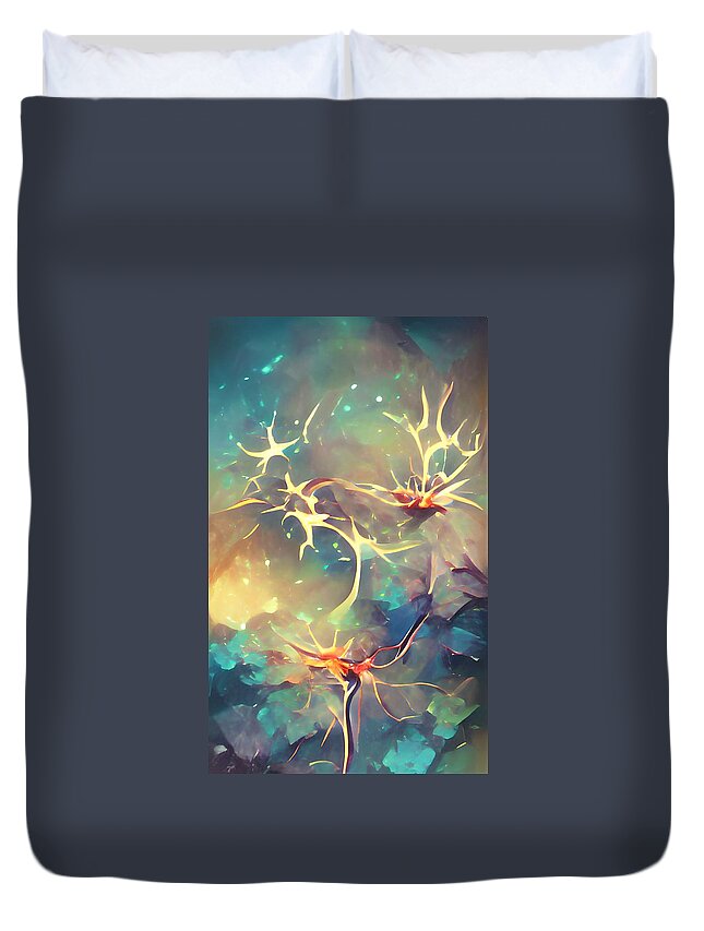 Abstract Duvet Cover featuring the digital art Neurons The Complex Universe Inside Our Brains by Vivian Aaron