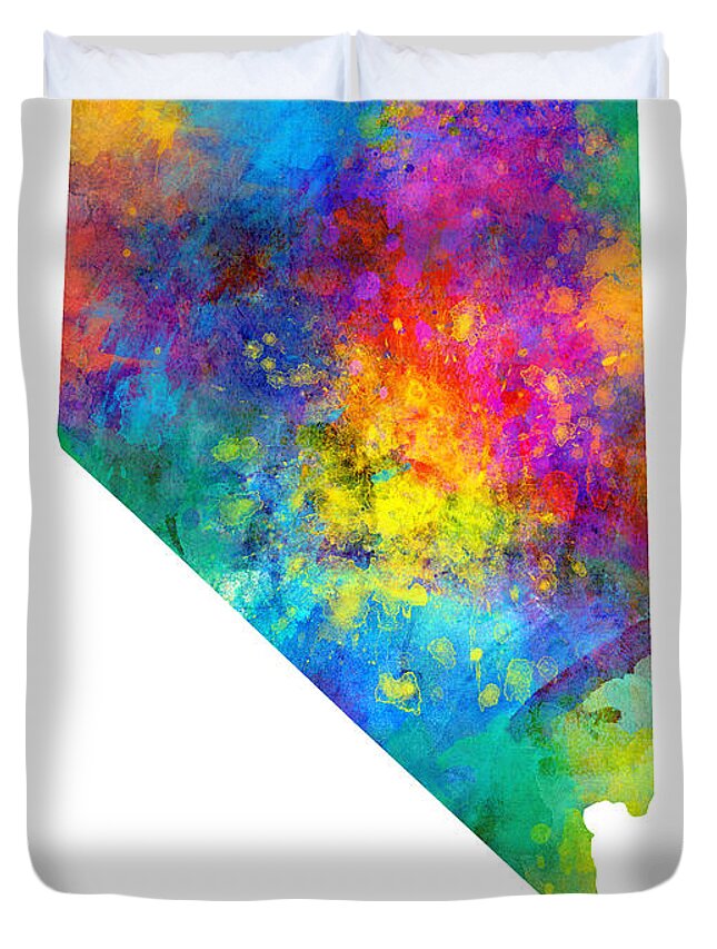 Nevada Duvet Cover featuring the digital art Nevada Watercolor Map #93 by Michael Tompsett