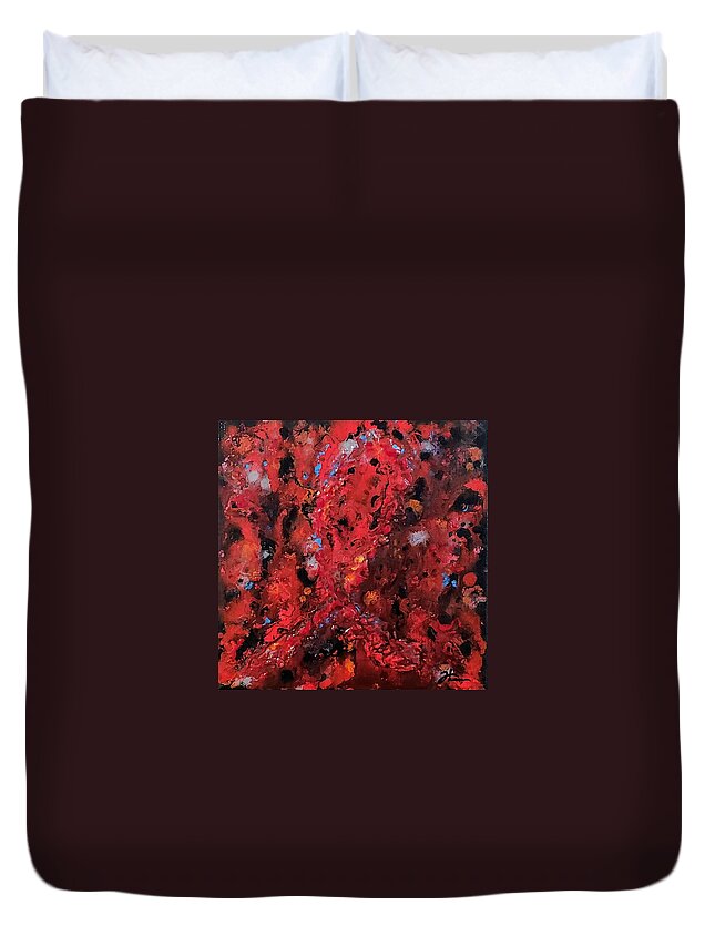 Red Duvet Cover featuring the painting Never Give Up by Todd Hoover