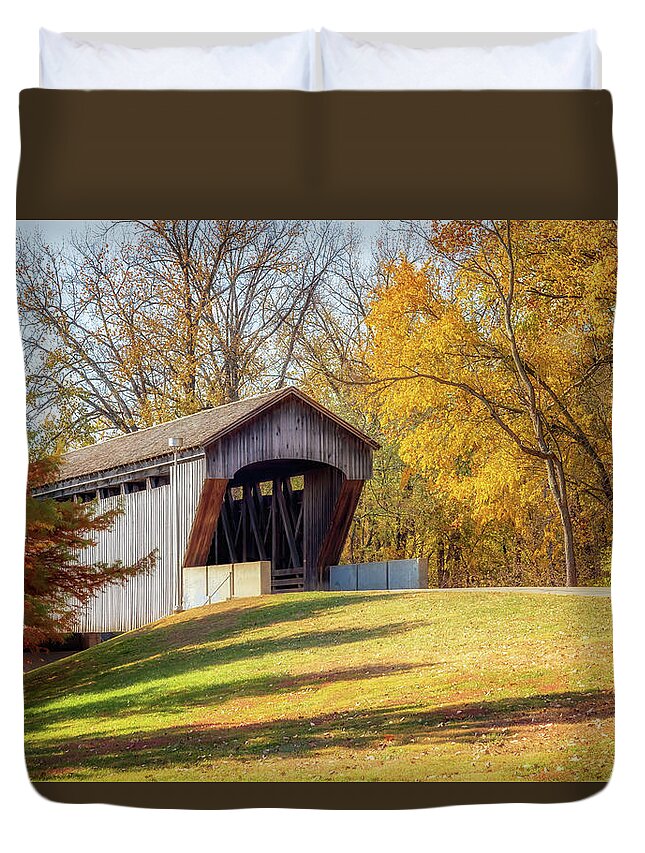 New Brownsville Covered Bridge Duvet Cover featuring the photograph New Brownsville Covered Bridge by Susan Rissi Tregoning