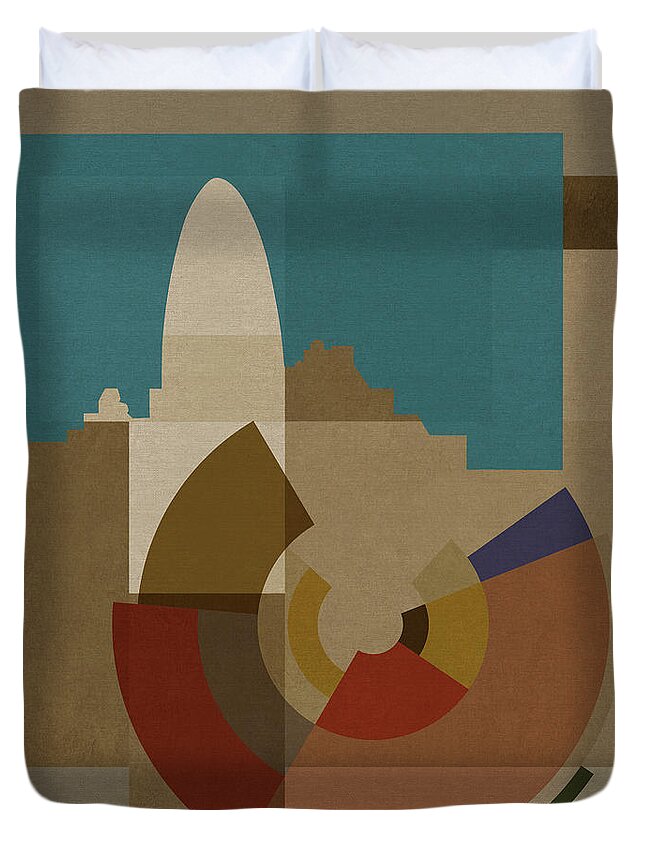 London Duvet Cover featuring the mixed media New Capital Square - Gherkin by BFA Prints
