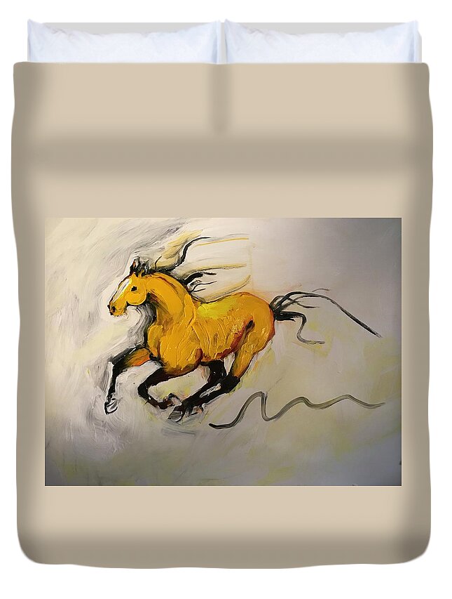 Wild Horse Duvet Cover featuring the painting New Hope by Elizabeth Parashis
