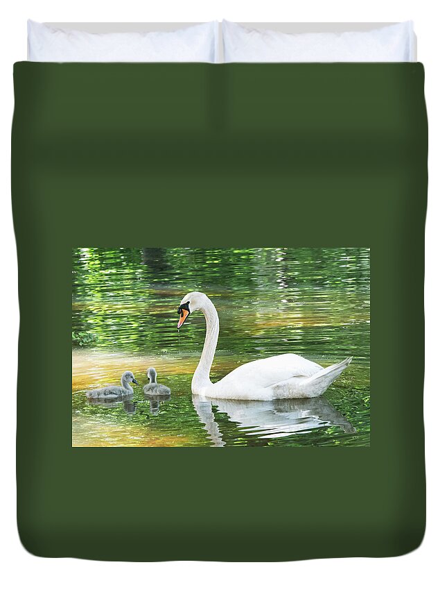 Swan Duvet Cover featuring the photograph New Little Ones by Mary Ann Artz