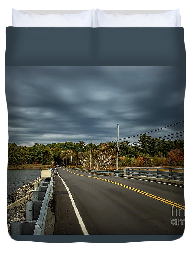New Meadows River Duvet Cover featuring the photograph New Meadows River Bridge by Elizabeth Dow