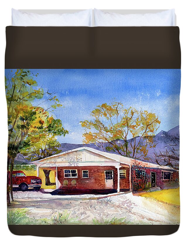 House Duvet Cover featuring the painting New Mexico House by Cheryl Prather