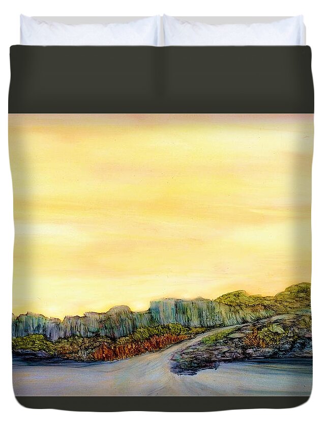 Sunrise Duvet Cover featuring the painting New Mexico Skyline by Angela Marinari