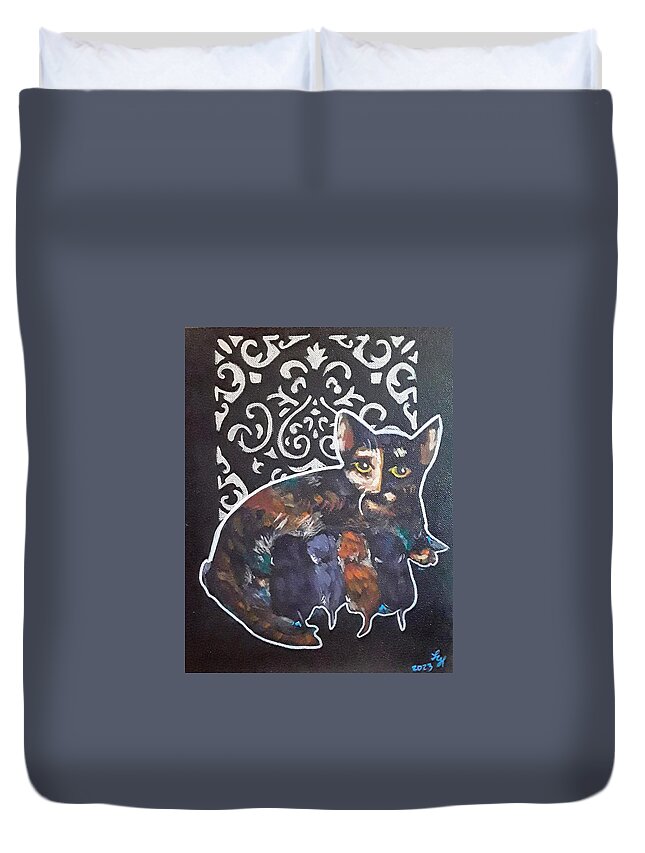  Duvet Cover featuring the painting New Momma by Loretta Nash