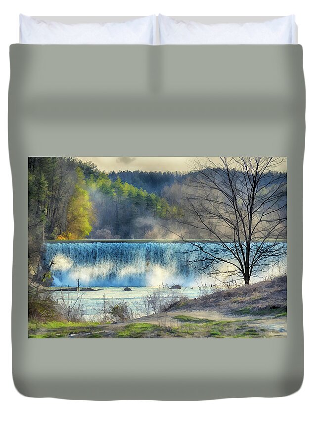 New River Duvet Cover featuring the photograph New River Dam by Michael Frank