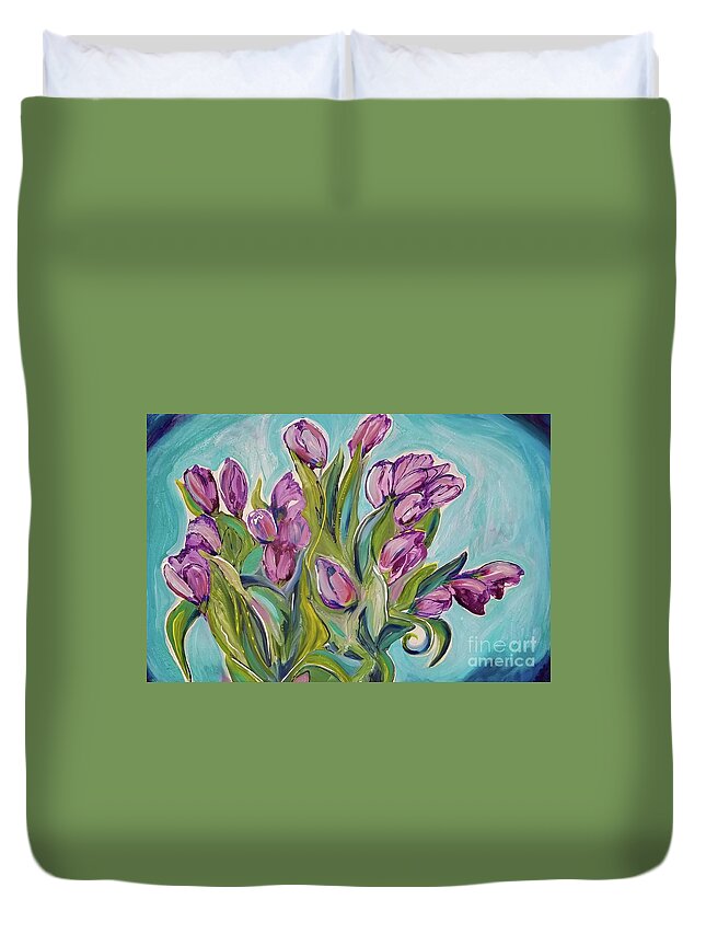 Tulips Duvet Cover featuring the painting New Tulips by Catherine Gruetzke-Blais
