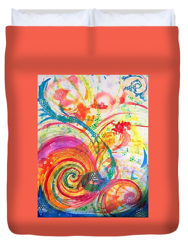 Rainbow Duvet Cover featuring the painting New Universe by Deb Brown Maher