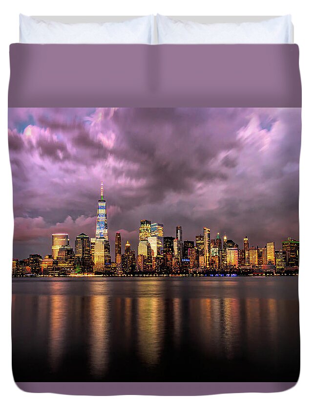 New York City Duvet Cover featuring the photograph New York City Awakens by Kristia Adams