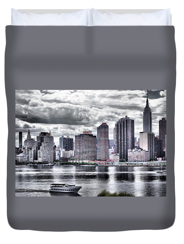 River Duvet Cover featuring the photograph New York City East River View by Russel Considine