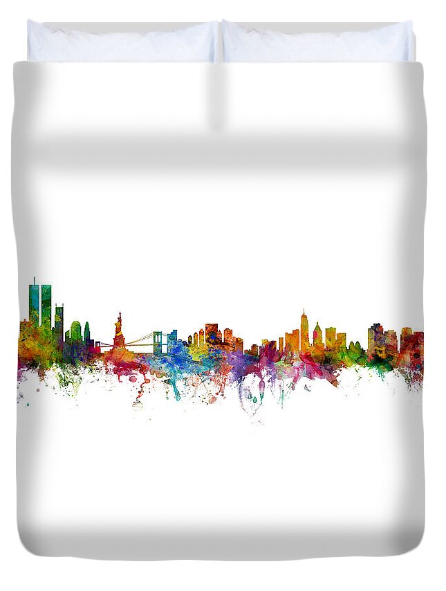 Cincinnati Duvet Cover featuring the digital art New York City Twin Towers and Cincinnati Skyline Mashup by Michael Tompsett