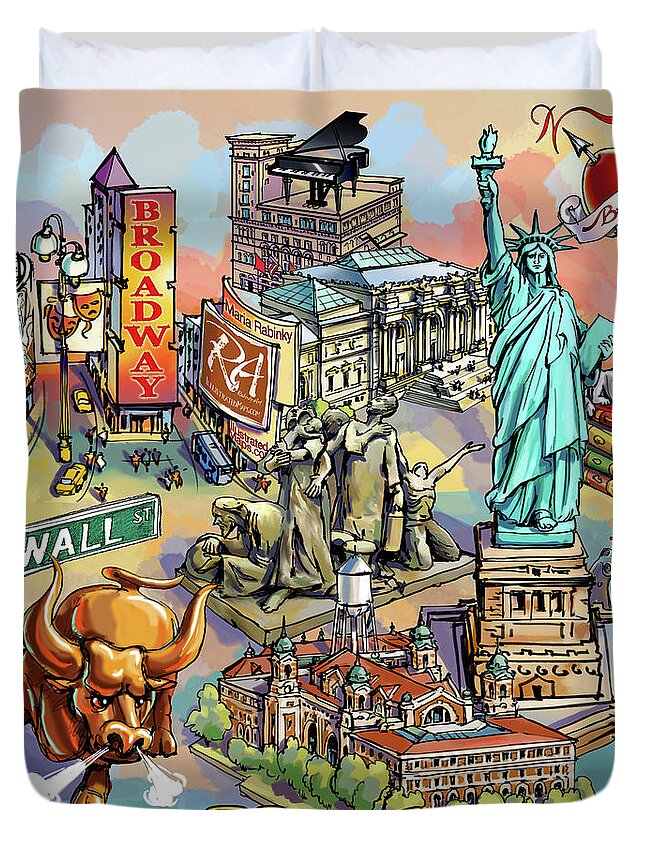 Manhattan Duvet Cover featuring the digital art New York Theme 3 by Maria Rabinky