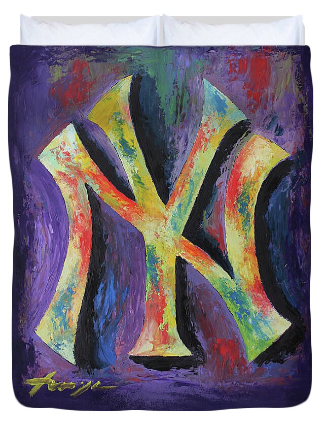 Baseball Duvet Cover featuring the painting New York Yankees Baseball by Dan Haraga