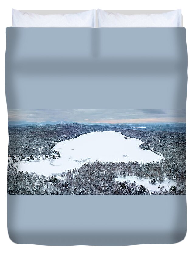 2022 Duvet Cover featuring the photograph Newark Pond Vermont Winter Panorama - December 2022 by John Rowe