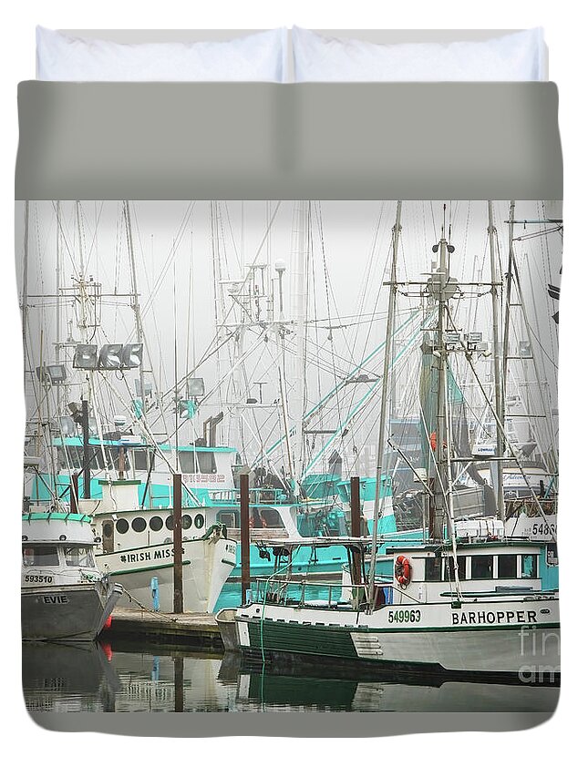 Anchored Duvet Cover featuring the photograph Newport, Oregon Fishing Fleet by Jerry Fornarotto