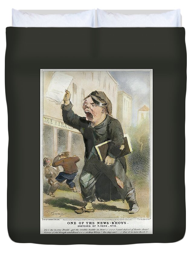 1847 Duvet Cover featuring the photograph Newsboy Shouting, 1847 by Granger