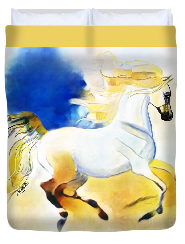 Equestrian Art Duvet Cover featuring the digital art NFT Cantering Horse 008 by Stacey Mayer by Stacey Mayer