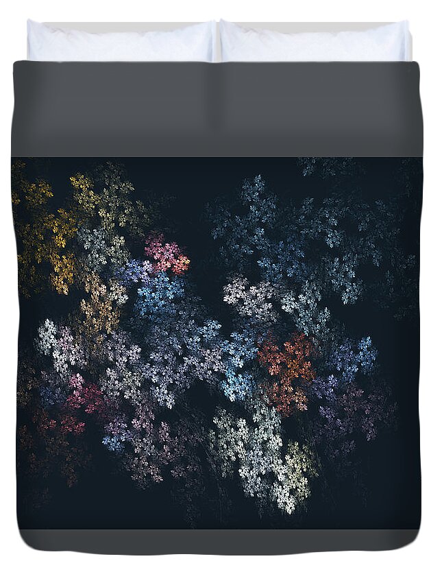 Abstract Duvet Cover featuring the mixed media Night Flowers - Modern Graphic Floral Abstract Wall Art by iAbstractArt