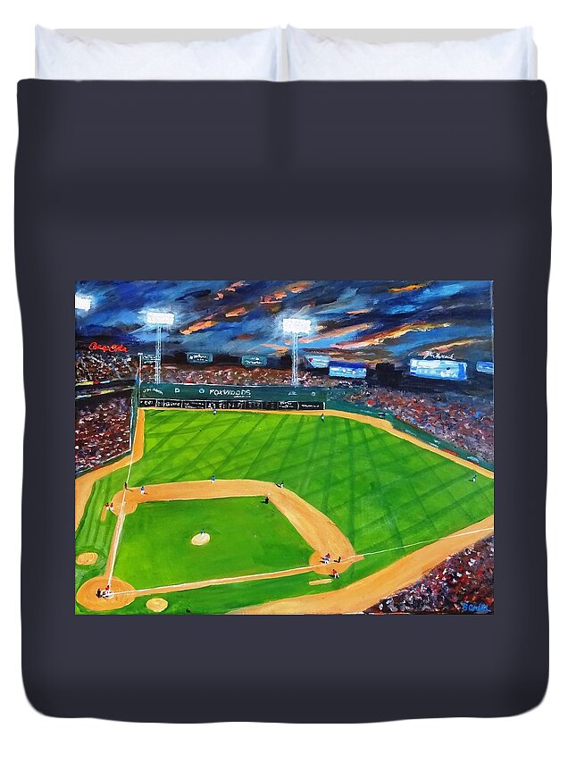 Baseball Duvet Cover featuring the painting Night Game Fenway Park by Brent Arlitt