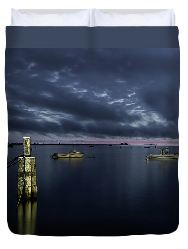 Harbor Duvet Cover featuring the photograph Night Harbor by William Bretton
