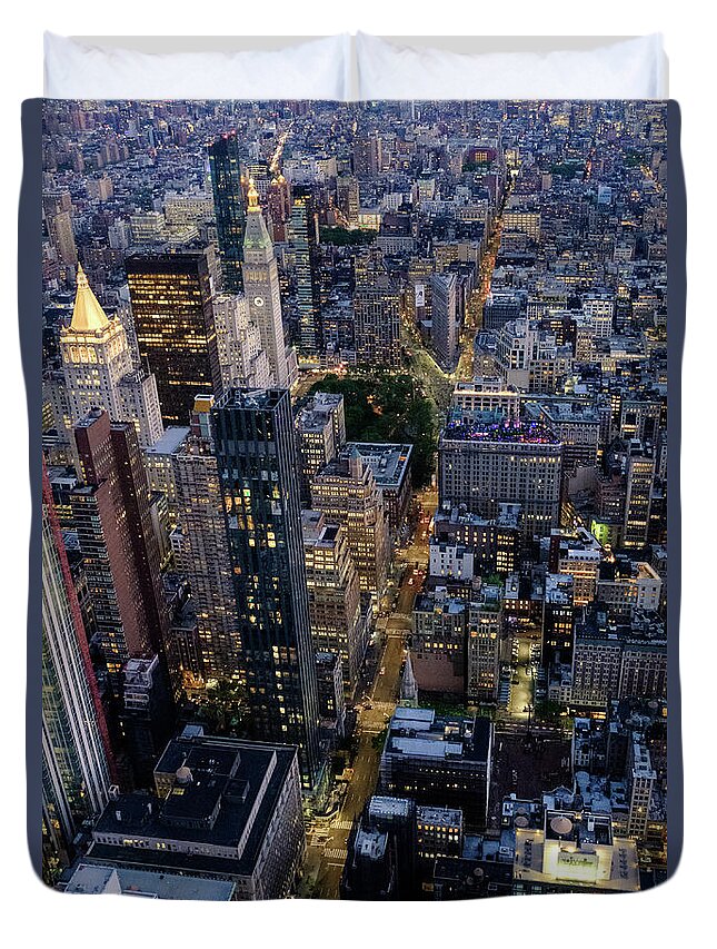 New York Duvet Cover featuring the photograph Night In Midtown Manhattan #3 by Alberto Zanoni