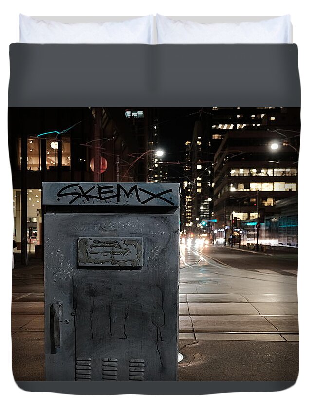 Urban Duvet Cover featuring the photograph Night Marking by Kreddible Trout