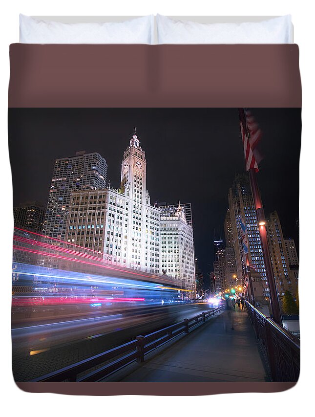 Chicago Duvet Cover featuring the photograph Night on the DuSable Bridge by Jay Smith