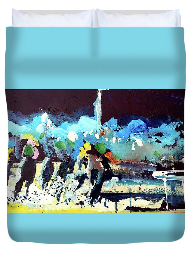 Kentucky Horse Racing Duvet Cover featuring the painting Night Race by John Gholson