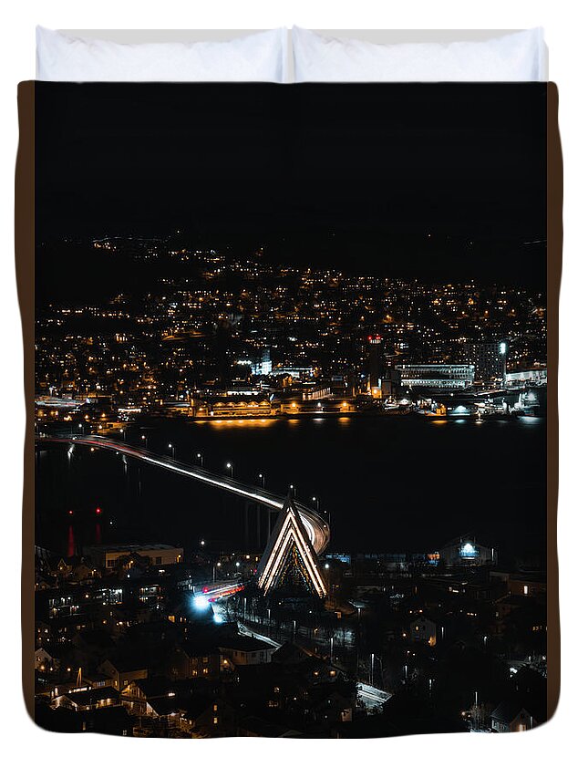 Basilica Duvet Cover featuring the photograph Night view of Artic Cathedral. Tromso city. by Vaclav Sonnek