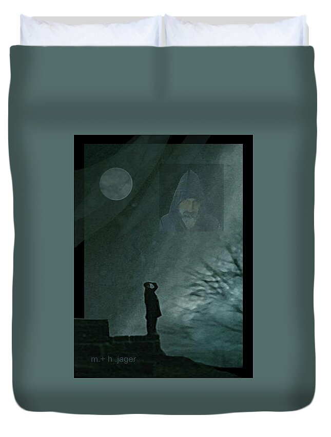 Night Duvet Cover featuring the mixed media Night Watcher by Hartmut and Marc Jager