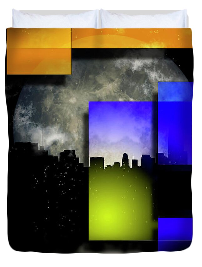 Night Duvet Cover featuring the digital art Night Windows by Bruce Rolff