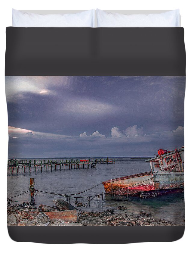  Duvet Cover featuring the photograph Nightfall on the Bay, Chincoteague Island by Marcy Wielfaert