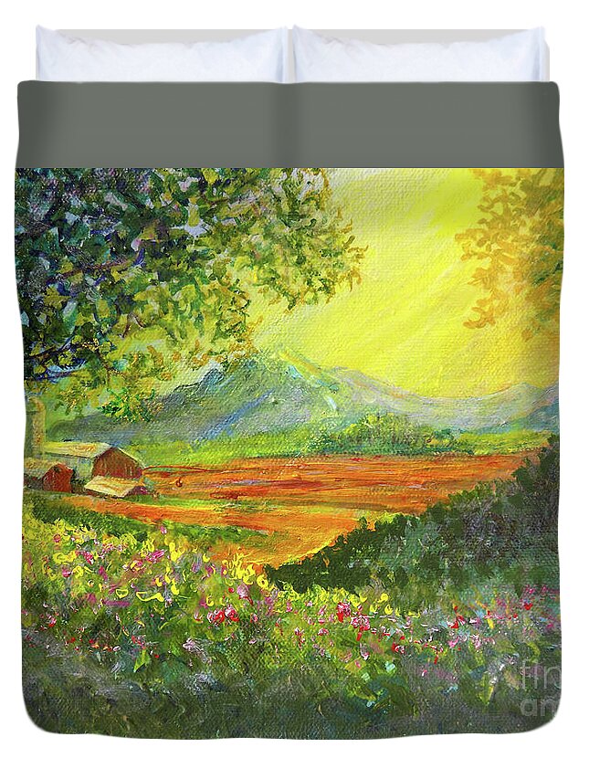Lee Nixon Duvet Cover featuring the painting Nixon's A Majestic Farm View by Lee Nixon