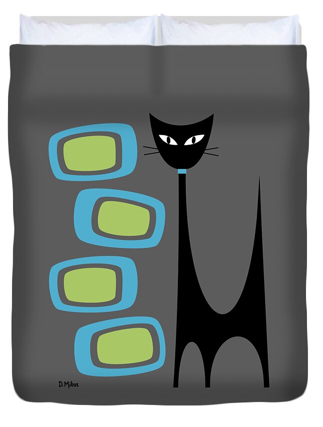 Atomic Duvet Cover featuring the digital art No Background Atomic Cat Blue Green by Donna Mibus
