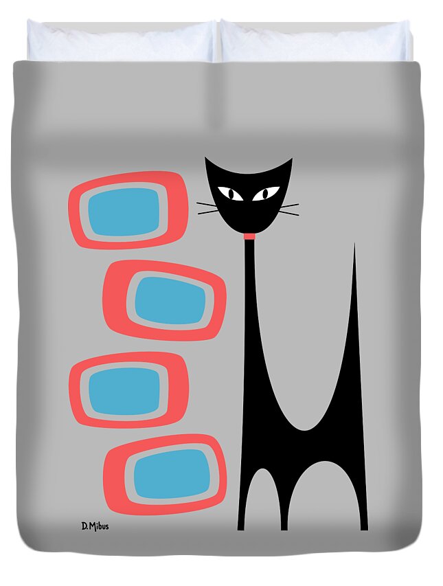 Atomic Duvet Cover featuring the digital art No Background Atomic Cat Blue Pink by Donna Mibus