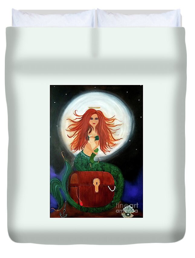 Mermaid Duvet Cover featuring the painting No Greater Treasure by Artist Linda Marie