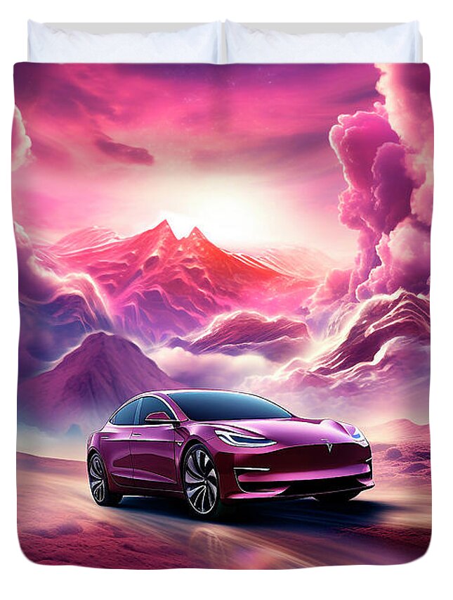 Vehicles Duvet Cover featuring the drawing No01871 Tesla Model G by Clark Leffler