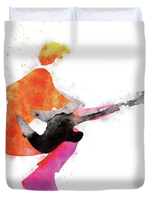 The Duvet Cover featuring the digital art No058 MY THE POLICE Watercolor Music poster by Chungkong Art