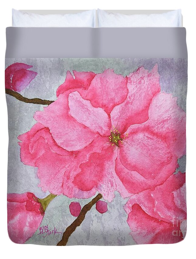 Barrieloustark Duvet Cover featuring the painting No.4 Cherry Blossoms by Barrie Stark