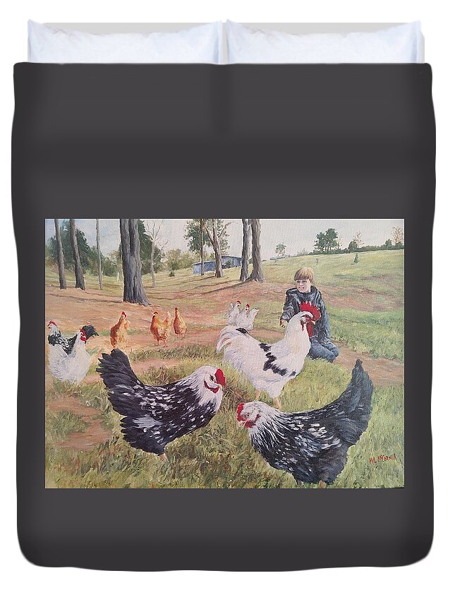 Landscape Duvet Cover featuring the painting Noah and his Chickens by ML McCormick