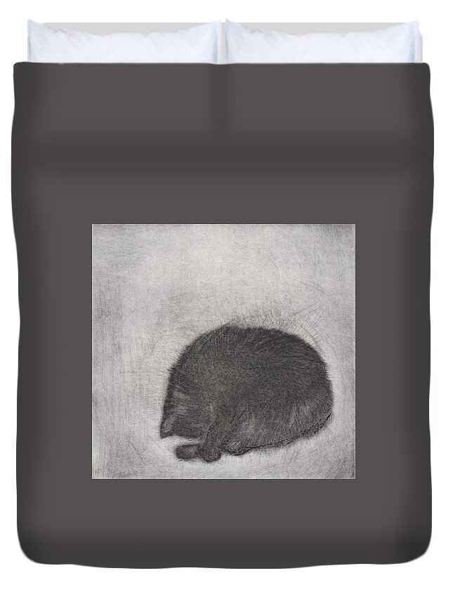 Cat Duvet Cover featuring the drawing Nonchaloir - etching by David Ladmore