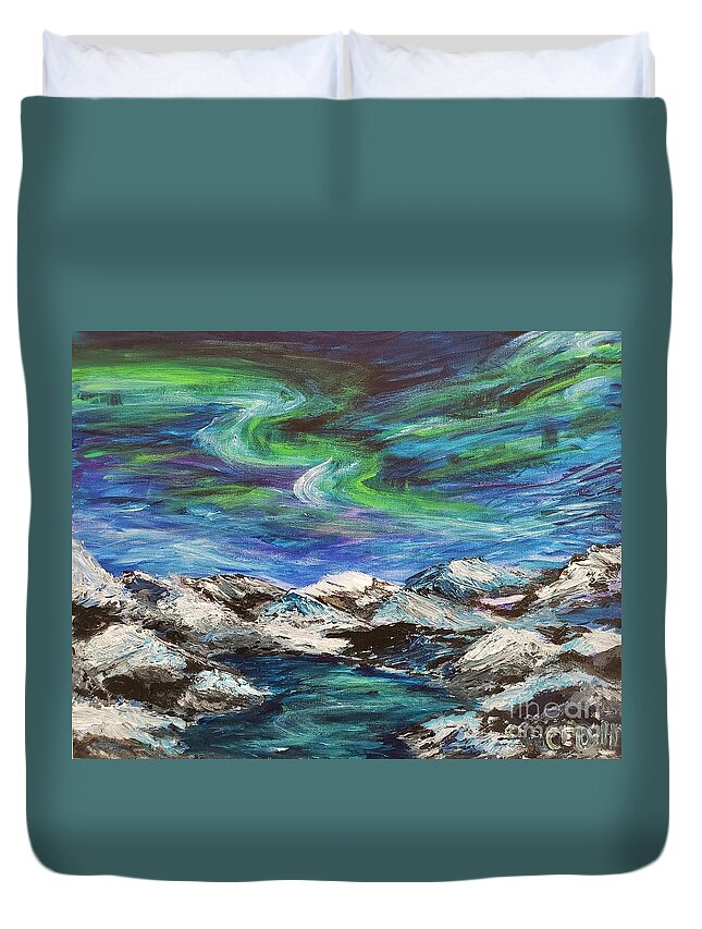 Northern Lights Duvet Cover featuring the painting Nordlys II by C E Dill
