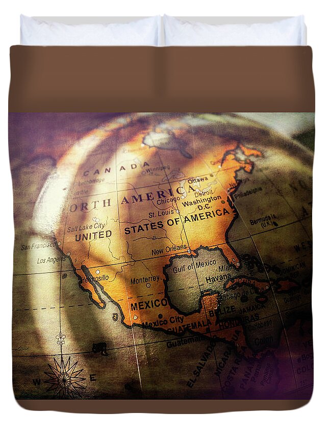 North America Globe Duvet Cover featuring the photograph North America Globe by Sharon Popek