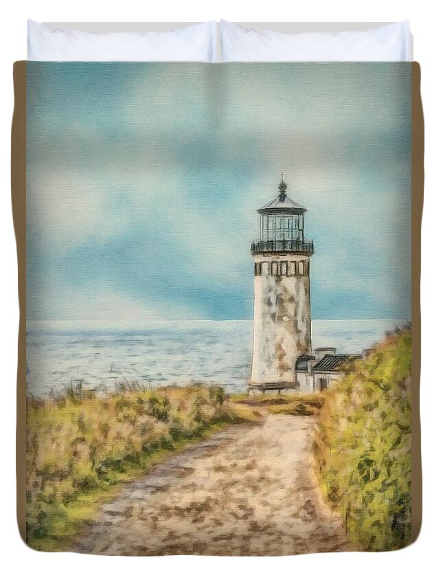 Pacific Duvet Cover featuring the painting North Head LIghthouse by Jeffrey Kolker